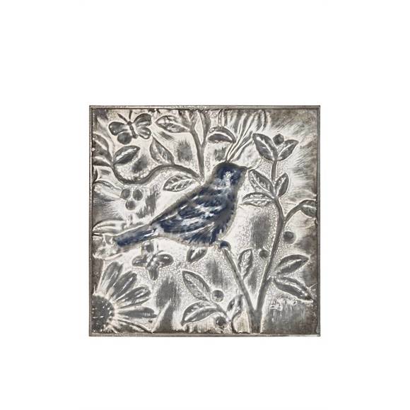 NEW GANZ embossed bird print wall decor in white/blue - Picture 1 of 1